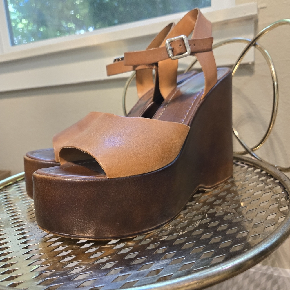 Topshop Tan and Dark Brown Platform Wedge Sandals